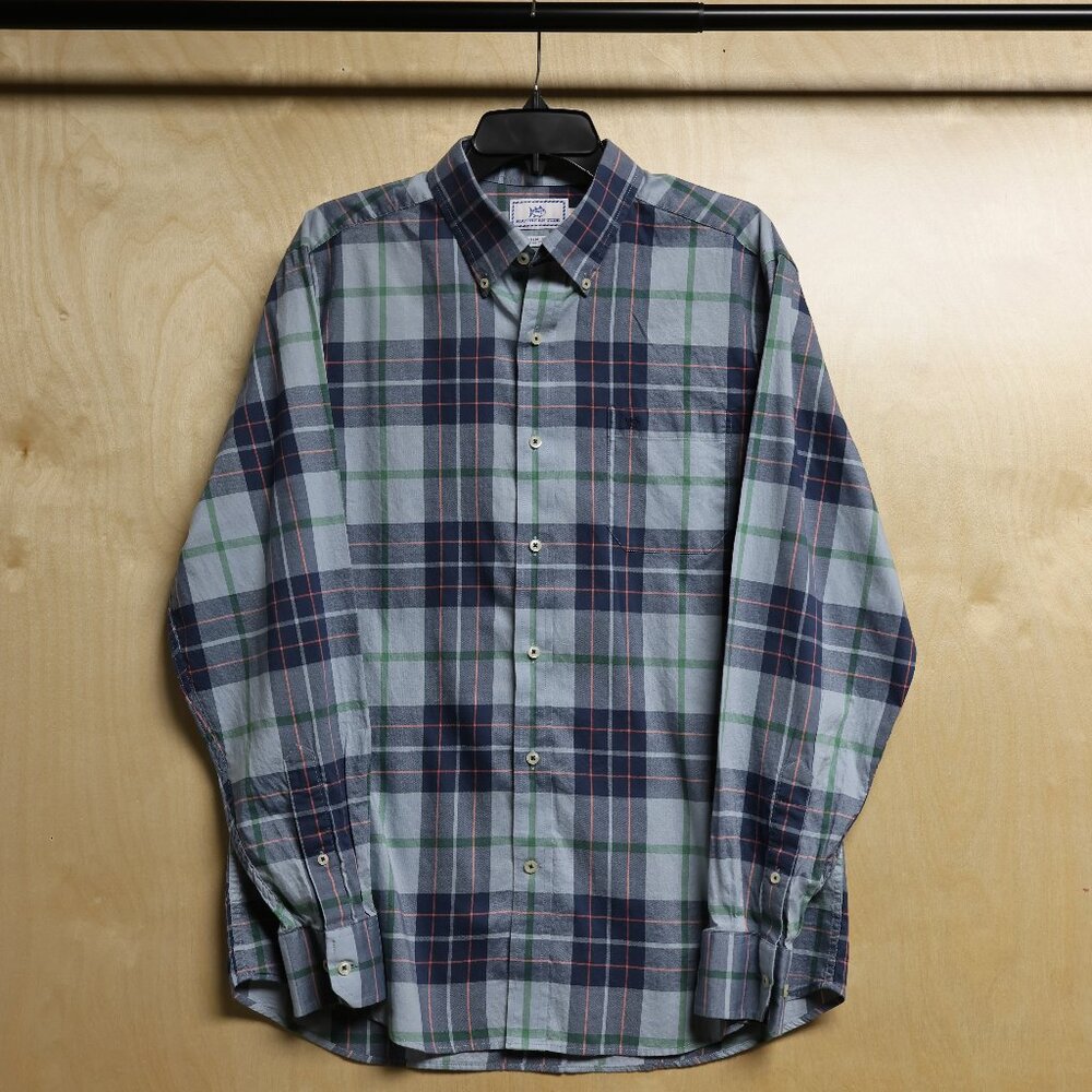 Southerrn Tide Trim Fit Blue Plaid Men's Button Up Size L
